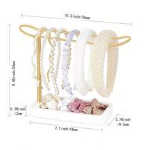 头带架收纳器金属头带收纳发饰收纳架女士少女礼物头带展示架爪夹和发圈架宿舍卧室装饰 - 金色 - 查看 9