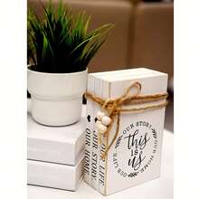 قطعة واحدة من مجموعة كتب زخرفية خشبية، كتب مزيفة ريفية بلون أبيض وأسود مشوه مزينة بخرز وشرابات، مصنوعة يدويًا من خشب الأرز مع شعارات إلهامية، بشكل مستطيل قابل للتثبيت، مناسبة لطاولة القهوة والمدفأة والرف والصينية وغرفة المعيشة ومكتب المنزل والمكتب والدراسة والرف الكتب والعرض على الطاولة، هدية عيد الميلاد والزفاف والاحتفال بالمنزل الجديد، بطراز قديم وحديث وبسيط وفني ديكو، ديكور منزلي عام - متعدد الألوان - مشاهدة 6