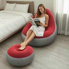 Two Piece Inflatable Sofa Set, Thick PVC Sofa, Portable Inflatable Sofa, Suitable For Camping, Beach Parties, Dormitory Living Rooms - 酒紅色 - 查看 9