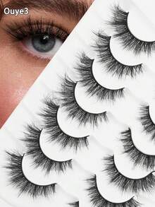 Ouye3 蓬松猫睫毛 7 对套装假睫毛条 睫毛，睫毛，睫毛，假睫毛 - 黑色 - 查看 1
