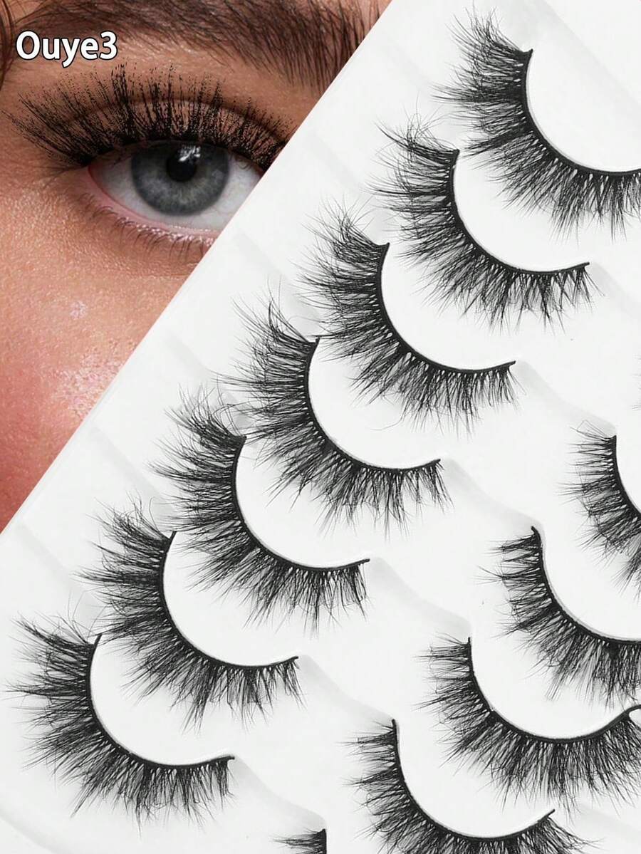 Ouye3 蓬松猫睫毛 7 对套装假睫毛条 睫毛，睫毛，睫毛，假睫毛 - 黑色 - 查看 1