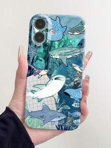 1pc Creative Underwater Shark Design Glossy Hard Phone Case Compatible With IPhone 11, 12, XR, 13, 13 Pro, 13 Pro Max, 14, 14 Pro, 14 Pro Max, 15, 15 Pro, 15 Plus, 15 Pro Max, 16, 16 Pro, 16 Plus, 16 Pro Max, 16e - Multicolor - View 7