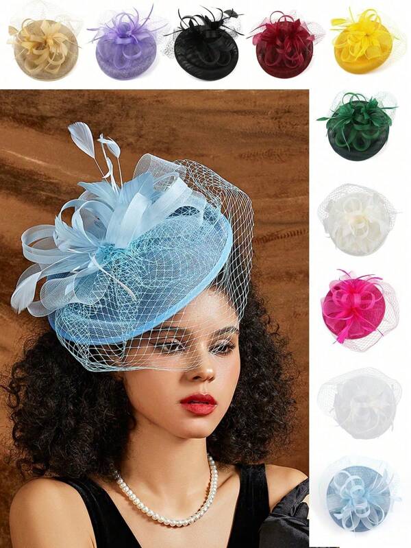 قطعة واحدة من اكسسوارات الشعر الصيفية للنساء، طرحة عروس جذابة، مناسبة لحفلات الكوكتيل وحفلات الشاي والكنيسة والديربي