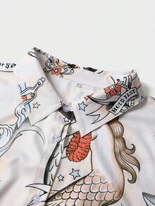 قميص كاجوال طويل الأكمام مطبوع بطبعة الحورية للمقاسات الكبيرة