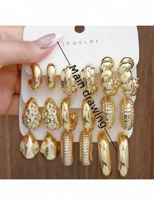 3件/5件/6件/7件/9件/10件/40件新款ABS树脂与CCB金色夸张C形水滴个性时尚耳环套装 - 新款 - 查看 3