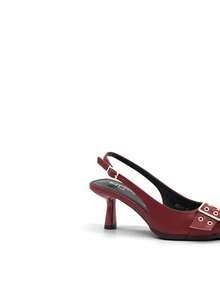 RevReaL Pointed Toe Slingback Heels With Double Buckle Detail - Minimalist Chic Pumps - Burgundy - View 2