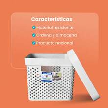 Kit 2 cajas organizadoras con tapa plástico modernas para hogar oficina o escuela - Blanco - Ver 8