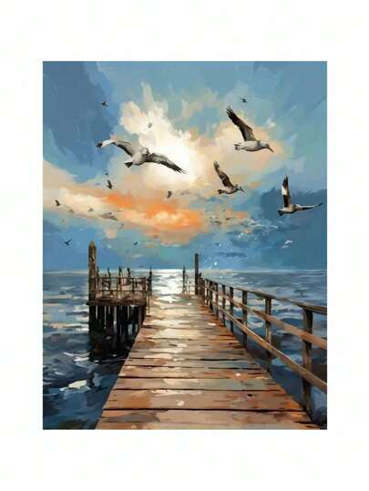 Paint By Number For Adults Beginner, DIY Gift Canvas Painting Kits, Seagull Oil Painting Kit, DIY Paint Adult Crafts For Gift Home Wall 16x20inch