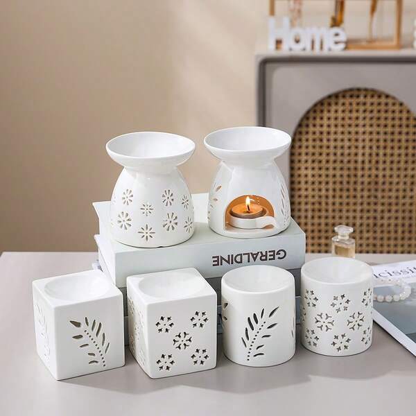 Duży ceramiczny świecznik typu tealight, pusty wzór, zestaw świec tworzących przytulną atmosferę, dyfuzor olejków eterycznych, kadzielnica, podgrzewacz do wosku, wystrój domu
