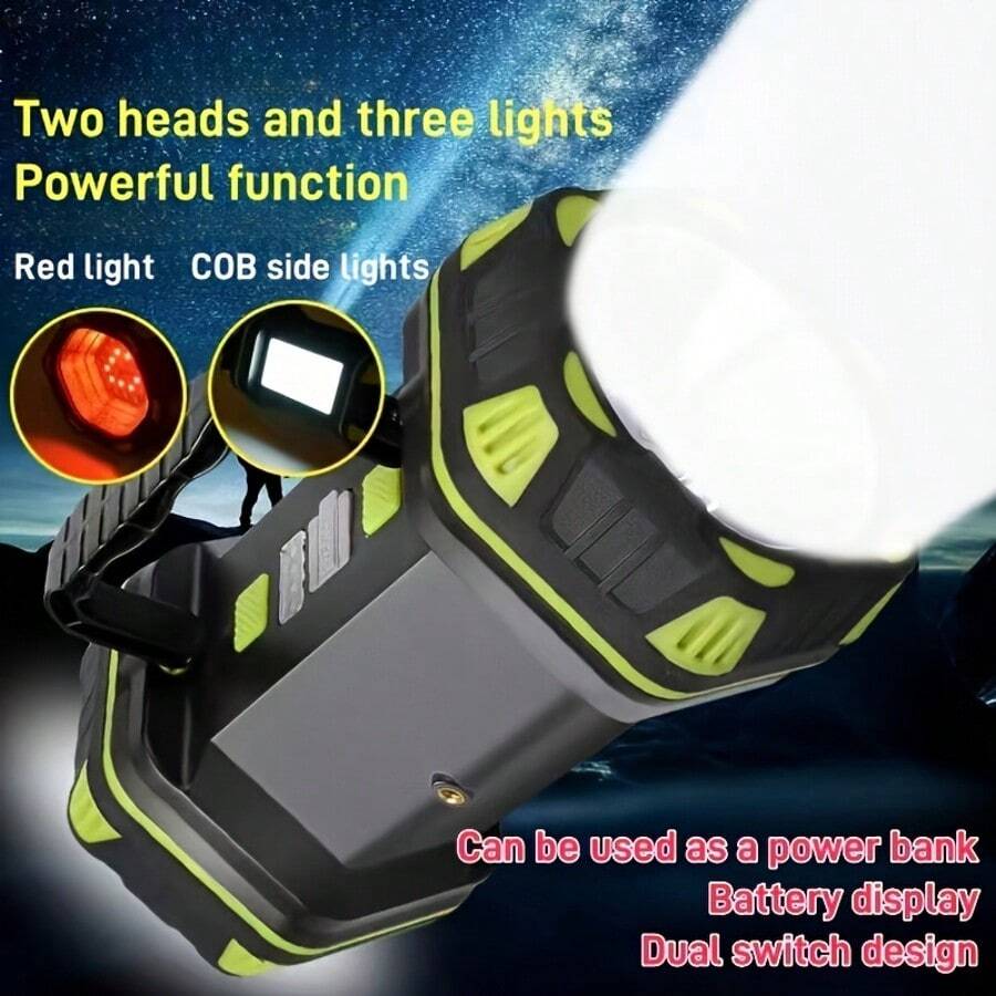 Multi-Functional Bright LED Handheld Lamp, Large Battery Capacity For Long Runtime, Type-C Charging, 8 Lighting Modes, Side Soft Light COB, Convenient Handle Design, Smart 4-Level Battery Indicator, Ideal Lighting Companion For Outdoor Travel & Adventure - Black - View 1