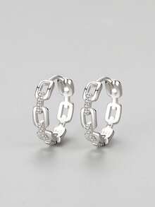 1 paire de boucles d'oreilles chaîne en argent sterling 925 à la mode, bijoux élégants pour le mariage des femmes - Argent - Voir 4