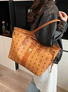 SHIMEINI 1pc New Fashion Brand-Like Printed Large Capacity Shoulder Tote Bag, Suitable For Women's Daily Use, Work Commute, Vacation Travel, Festivals, Parties, Gifts