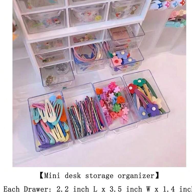 1 个迷你抽屉，9 个透明抽屉，教师工具箱收纳装置，适用于教室和办公室的小型塑料桌面，教师办公桌工艺收纳装置，7 英寸 * 3。 - 彩色 - 查看 2