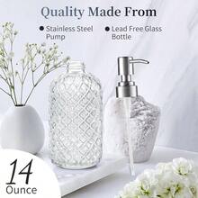 14 Oz Refillable Glass Soap Dispenser With Rust Proof Stainless Steel Pump, For Dispense Hand Soap, Body Wash, Lotion - Blue - View 2