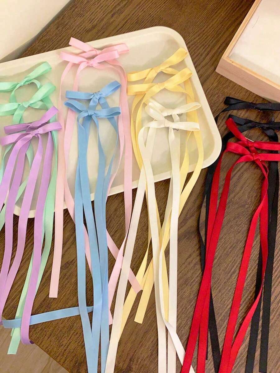 10pcs/Pack Girls' Polyester Colorful Bow Hair Clips, Lace, Elegant, Ballet, Y2K Fairy Style Hair Accessories, Suitable For Daily Wear (Random Colors) - Multicolor - View 1