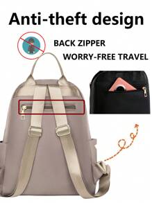 防盗铆钉尼龙背包，女士钱包，多功能时尚日常包，多口袋轻便旅行包，大容量简约背包，便捷背包，适合学生、护士、教师、商务人士、旅行、商务、通勤、购物、办公、约会、徒步、训练、工作，生日礼物、节日礼物，背包 - 卡其色 - 查看 8