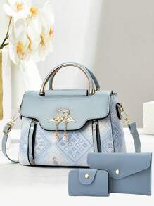 Set Of Fashion Women Letter Patchwork Shoulder Bag & Handbag - Pink - View 8