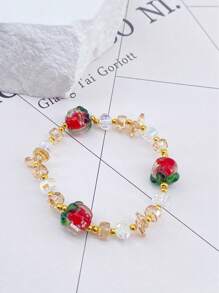 1 pezzo Braccialetto in cristallo di vetro di stile bohémien a forma di cachi, regalo di compleanno/festività per le donne