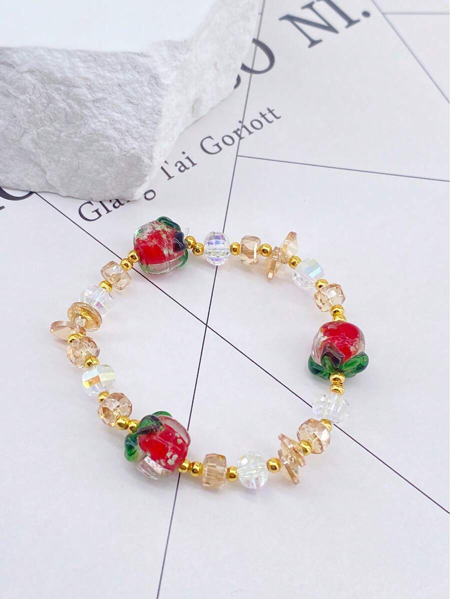 1 pezzo Braccialetto in cristallo di vetro di stile bohémien a forma di cachi, regalo di compleanno/festività per le donne