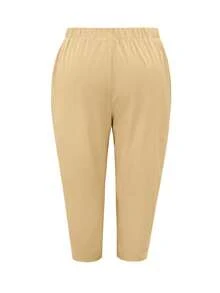 HUTENER Plus Size Solid Color Pleated Wide Leg Casual Pants - Loose Fit Fashion - Brown - View 2