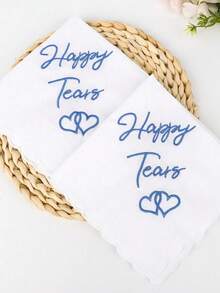 2pcs Wedding Gift Embroidered Handkerchief, Happy Tears Wedding Day Bride Gift For Bridal Shower Bachelorette Hen Party, Mom Mother In Law Gift Present Mother's Day Graduation