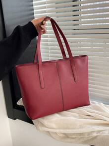 中号手提包和单肩包，女士 PU 皮革钱包，顶部提手（32 * 25 * 14 厘米）（中号） - 酒紅色 - 查看 3