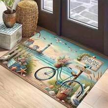 1pc Crystal Velvet Entrance Doormat, Decorative Modern Wood Grain Maple Leaf Non-Slip Outdoor Rug Set