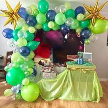 Globos de látex de 10 pulgadas de color azul marino y verde oscuro, globos de color blanco de té de frutas con cintas. Adecuado para fiestas de revelación de género, despedidas de soltero/soltera, celebraciones, fiestas de cumpleaños, graduaciones, aniversarios, fiestas del Día de la Independencia, duchas nupciales, Navidad, San Valentín, Día de la Madre, fiestas festivas, Ramadán - Multicolor - Ver 2