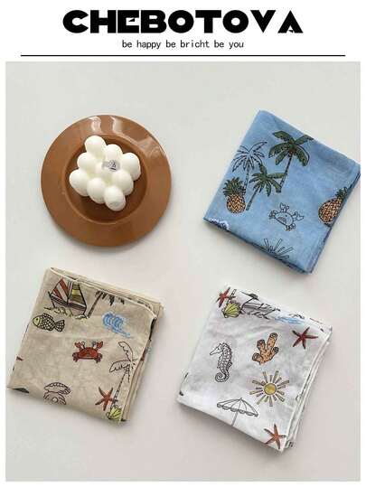 1pc Women's Ocean Sailing Crab Print Scarf - White & Blue Accents, Elastic & Elegant Neck Scarf Suitable For Dates, Casual & Formal Occasions, Versatile Fashion Accessory, Travel Outfit