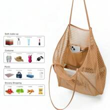 Geantă de plajă ușoară și respirabilă, cu o capacitate mare de peste 11 kg - Geantă de plajă din plasă, design cu buzunare multiple, pliabilă, rezistentă la decolorare, cu curea de agățare, potrivită pentru piscină, călătorii, cumpărături, stil casual, esențială pentru vacanța de vară