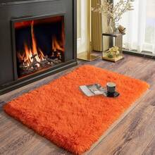 Soft Fluffy Shag Throw Area Rug, 2x4 Black, Non-Slip Bedroom, Hallways, Bedside, Dorm, Living Room - Long Shaggy Rug - Orange - View 3