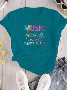 MUSIC IS MY HAPPY PLACE 18 Colors Pure Cotton Womens T Shirt Soft Comfortable Casual Top Perfect Gift  Summer Fashion Bestseller