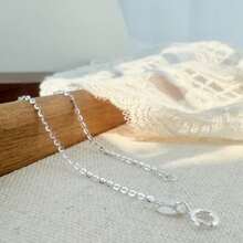 925 纯银 O 形项链，简约优雅的设计，闪亮的链条，女士珠宝，时尚风格，节日礼物，日常佩戴 - 白色 - 查看 3