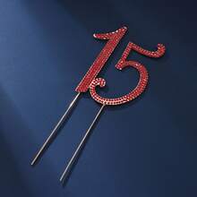 1 件合金水钻蛋糕装饰插牌，“Cheers To 15”生日蛋糕装饰，15 岁生日派对蛋糕中心摆件，情人节配件 - 彩色 - 查看 15