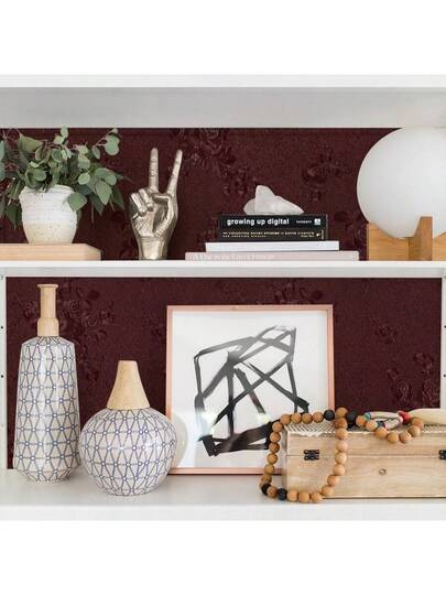 Roll Of Self Adhesive Retro Deep Rood Rose Flower Wallpaper Thickened PVC 17.7inX39.3/118.1/196.8in Bathroom Living Room Bedroom Kitchen TV Background Club Home ation Furniture Dormitory Cabinet Renovation DIY Drawer Lining Stuff Wand Paper Stickers view 3