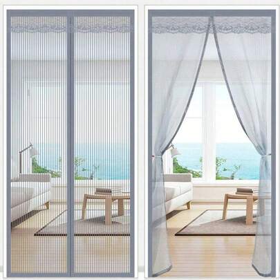 1pc Magnetic Screen Door - Available In Multiple Sizes, Self-Sealing Mosquito Net Door, Suitable For Bedroom/Patio Doors, Quiet Auto-Close, Breathable Magnetic Curtain, No Drilling Striped Magnetic Screen, Heavy Duty Retractable Mesh Door, Enclosed Screen Door, Pet Screen Door