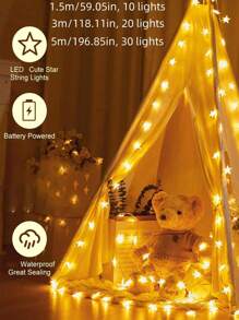 1pc - 19.69ft 40LED Star String Lights, Battery Powered - 1.5m 10LED / 3 Meters 20LED / 5m 30LED Star Fairy Lights, Waterproof Indoor Bedroom Tent Loft Patio Party Wedding Decor, Warm White, Bedroom Party Home Decor Indoor Outdoor Decor, Halloween Decor, Christmas Decor - Multicolor - View 8