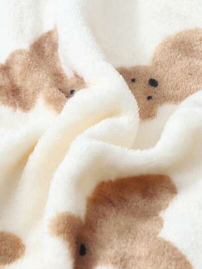 1pc Schattige Apricot Teddy Bear Print Thermal Lined Zachte Com Tafel Flannel Fluffy Pajama Pants, Cozy view 5