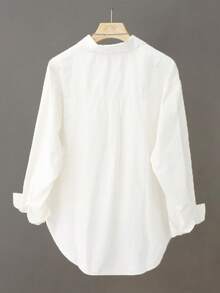 白色长款开衫衬衫，女士百搭外套 - 白色 - 查看 2