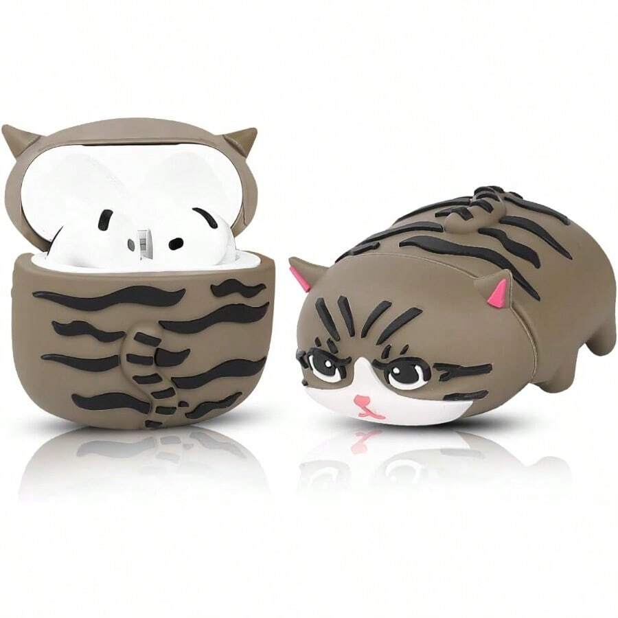 DCompatible With   4 Protective Funny Cute 3D Cartoon Case Cover With Keychain[PAPA Series] Cat Grey 7001 - 黑色 - 查看 1
