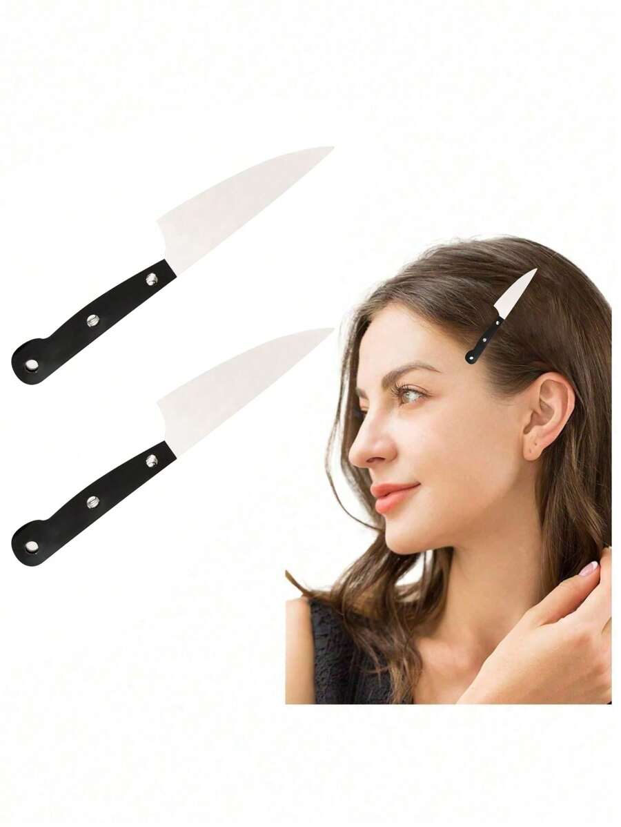 迷你仿刀亚克力发夹，女士时尚朋克风格创意发夹炊具装饰，爪夹，发夹，发夹，发夹，发夹 - 彩色 - 查看 1