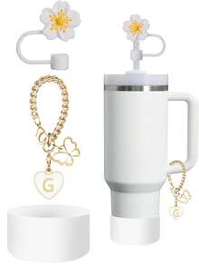 3pcs/2pcs Accessories Designed For 30/40oz Cups - White Cup Letter Markers & Silicone Calla Lily Straw Caps, Silicone Anti-Drop Anti-Scratch Protective Sleeves, Reusable Straw Caps For 10mm Wide Straw, Cute Letter Decors, Suitable For Modern Minimalist Glass Cups - White - View 36
