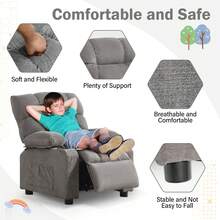 Kids Recliner Chair,Push Back Toddler Recliner With Cup Holders & Side Pockets,Adjustable Footrest & Headrest Kids Sofa For Boys Girls 3+ Age Group, Grey