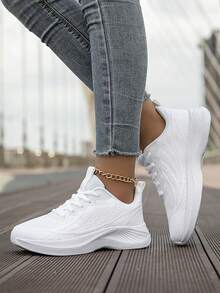 Women's Breathable Mesh Sneakers, Lightweight White Athletic Running Shoes For Women, Fashion Casual Walking Shoes With Anklet - Perfect Gift Idea - 白色 - 查看 4