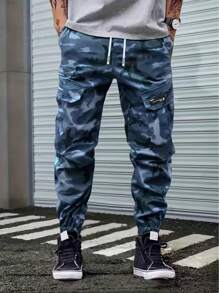 1 件青少年男童迷彩工装裤，带口袋 - 弹性休闲户外工作服，四季舒适，常规版型，适合玩耍和运动，男童裤子，四季长裤，实用口袋设计，耐用童装，适合户外，适合返校 - 藍色 - 查看 3