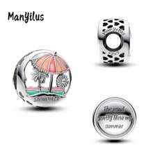 Manyilus Manyilus 1 Stück Sterling Silber Strandcharms im Vintage-Stil, Sommer Charms wie Palme, Kokosnussbaum, Strandkorb, kleiner Ente, Schwimmring, Pantoffeln, Strandmuscheln, rosa Donut, Eiscreme, Erdbeere, Biene, Anhänger & Perlen, geeignet für Armbänder und Halsketten, DIY Schmuckherstellung, Geschenk für Freunde und Liebhaber