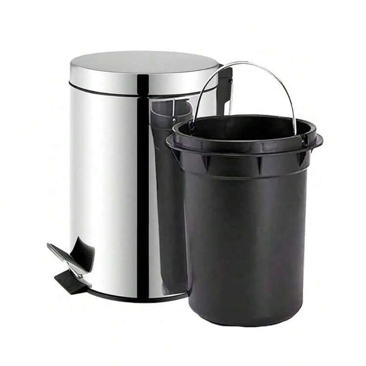 ZYLX SHOPPING - Papelera de pedal en acero inoxidable con cubo interior extraíble, tamaños 3L, 5L, 9L y 12L - Plateado - Añade 2