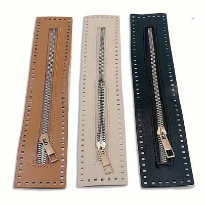 1pc Leather Zipper Woven Bag Zipper Strap, 27cm Long Double-Sided Leather Zipper