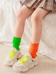 1 Pair Children's Colorful Mid-Calf Socks, Solid Color Vertical Striped Girls' Knee-High Socks, Fashion Versatile Candy Color Crew Socks, Suitable For 3-8 Years Old Boys And Girls - Multicolor - View 5