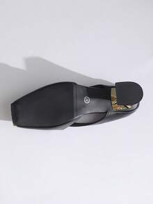 2025 New Color Block Patchwork Casual PU Leather Smooth High Heel Shoes Outdoor Autumn Winter All Season Women's Shoes Metal Square Toe - Black - View 9